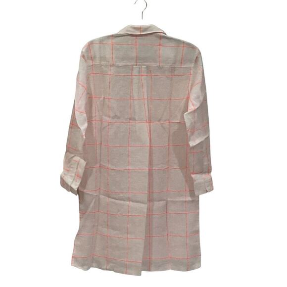 Frank & Eileen Hunter Classic Linen Shirtdress In Neon Pink Windowpane Size XS - Picture 10 of 14